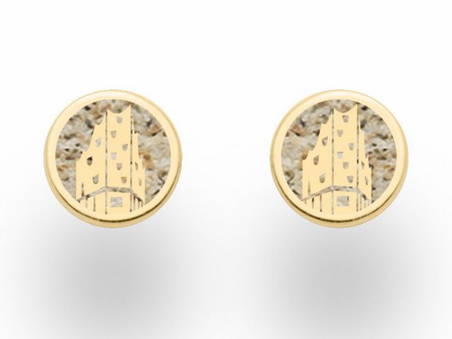 DUR Ohrring Hamburg Elphi mit Strandsand O5410 aus Sterling Silber mit Gelbgold Vergoldung, runde Form mit stilisierter Elbphilharmonie Darstellung, elegantes Design für einen besonderen Anlass.