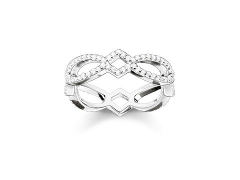 Ring von Thomas Sabo aus Silber mit Zirkonia in weiß, Größe 54, kunstvolles Design mit eleganten Mustern und funkelnden Steinen, ideal für festliche Anlässe oder den Alltag.