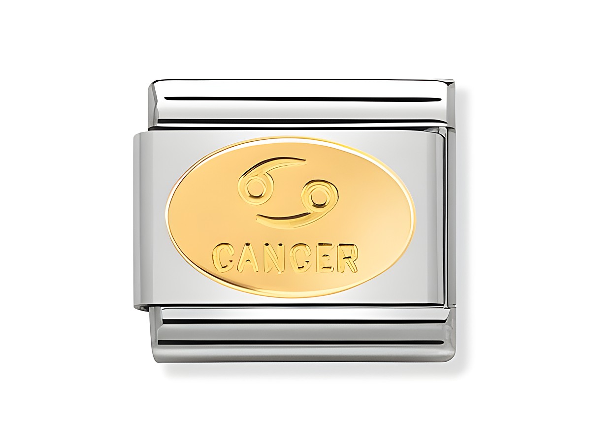 Nomination 030165 04 Classic Krebs Sternzeichen oval in Gold mit Teil aus Edelstahl, Schmuckstück mit symbolischer Darstellung des Sternzeichens Krebs.