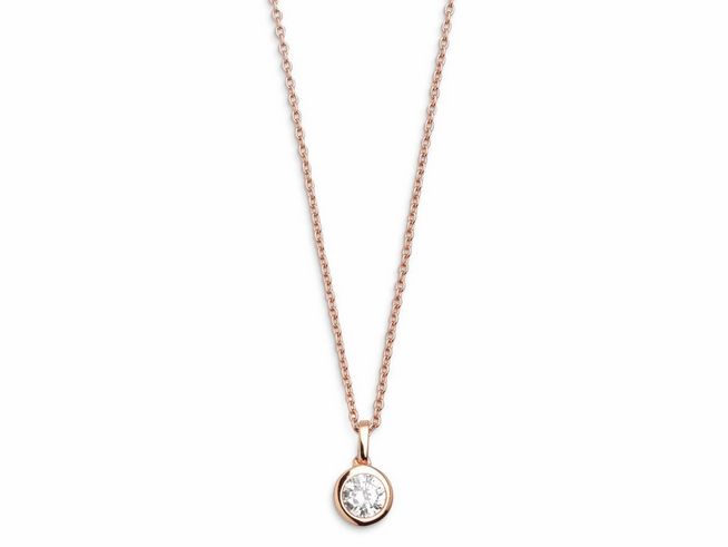 Xenox Sterling Silber Kette XS7284RK mit einer ZARGE ROSÈ in Roségold vergoldet, Ankerkette von 40-45 cm, verziert mit einem funkelnden Anhänger.