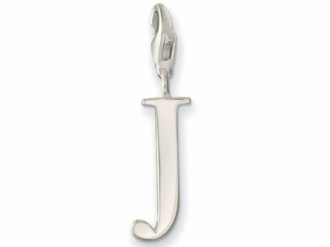 Silberner Thomas Sabo Buchstaben Charm Anhänger in Form des Buchstabens J, glänzende Oberfläche, geeignet zum Anbringen an Armbändern oder Ketten, Hersteller Thomas Sabo.