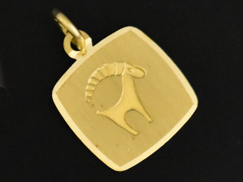 Steinbock Anhänger Gold 333 mit quadratischer, mattierter Oberfläche, zeigt das Sternzeichen Steinbock, Hersteller Juwelier Harnisch.