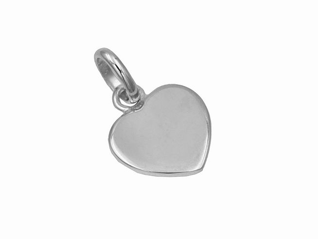 Anhänger Gravurplatte Herz aus 585 Weißgold, poliert, mit einer flachen Form und einem Befestigungsring, ideal zum Personalisieren und Verschenken. Hersteller Juwelier Harnisch.