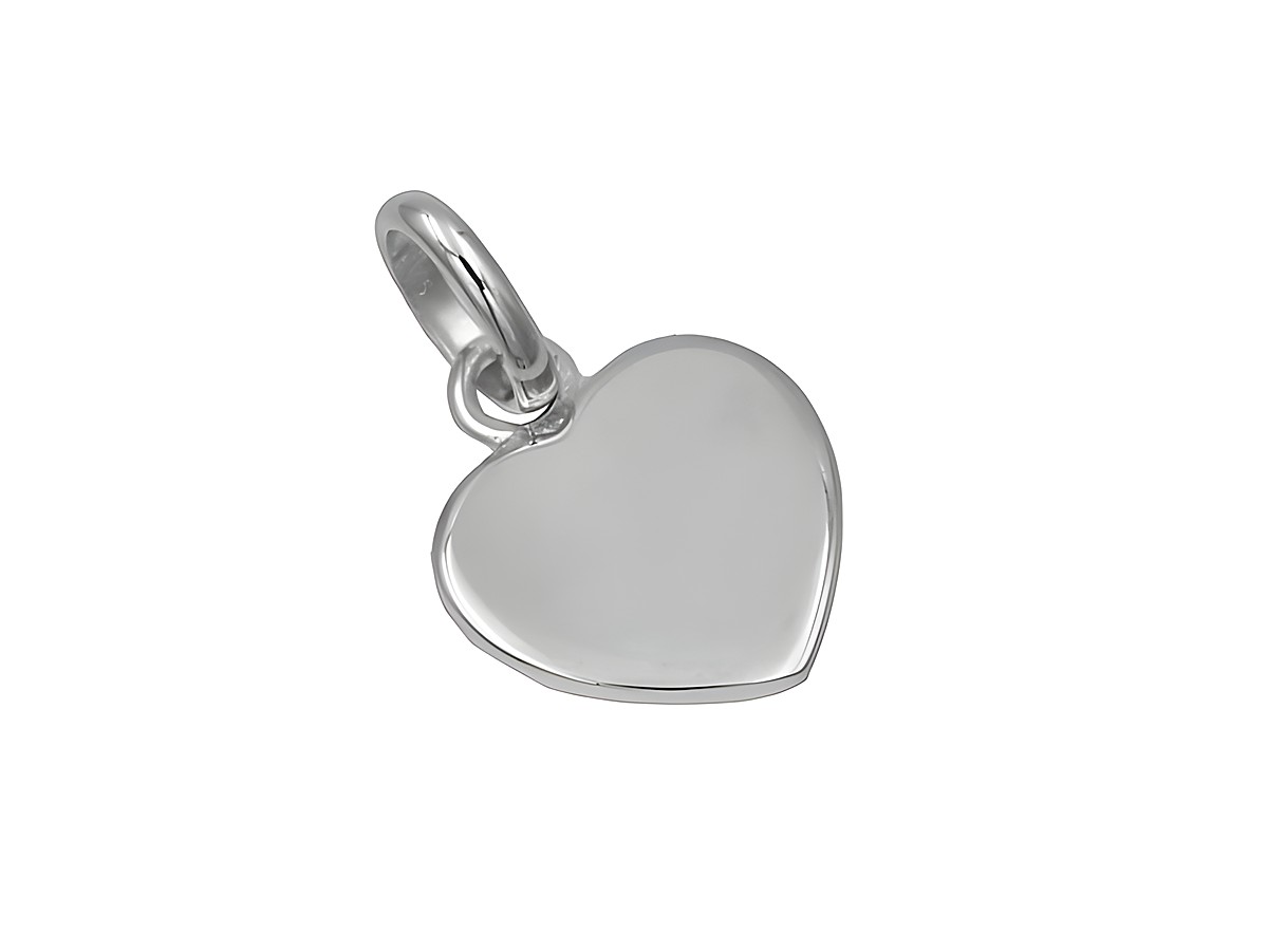 Anhänger Gravurplatte Herz aus 585 Weißgold, poliert, mit einer flachen Form und einem Befestigungsring, ideal zum Personalisieren und Verschenken. Hersteller Juwelier Harnisch.