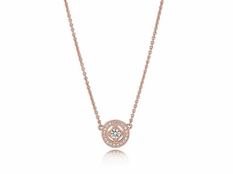 Pandora Rosen Collier mit Zirkonia 380523CZ-45, elegantes roségoldenes Kettendesign mit rundem Anhänger und funkelndem Zirkonia, zeitlos und feminin, ideal für jeden Anlass.