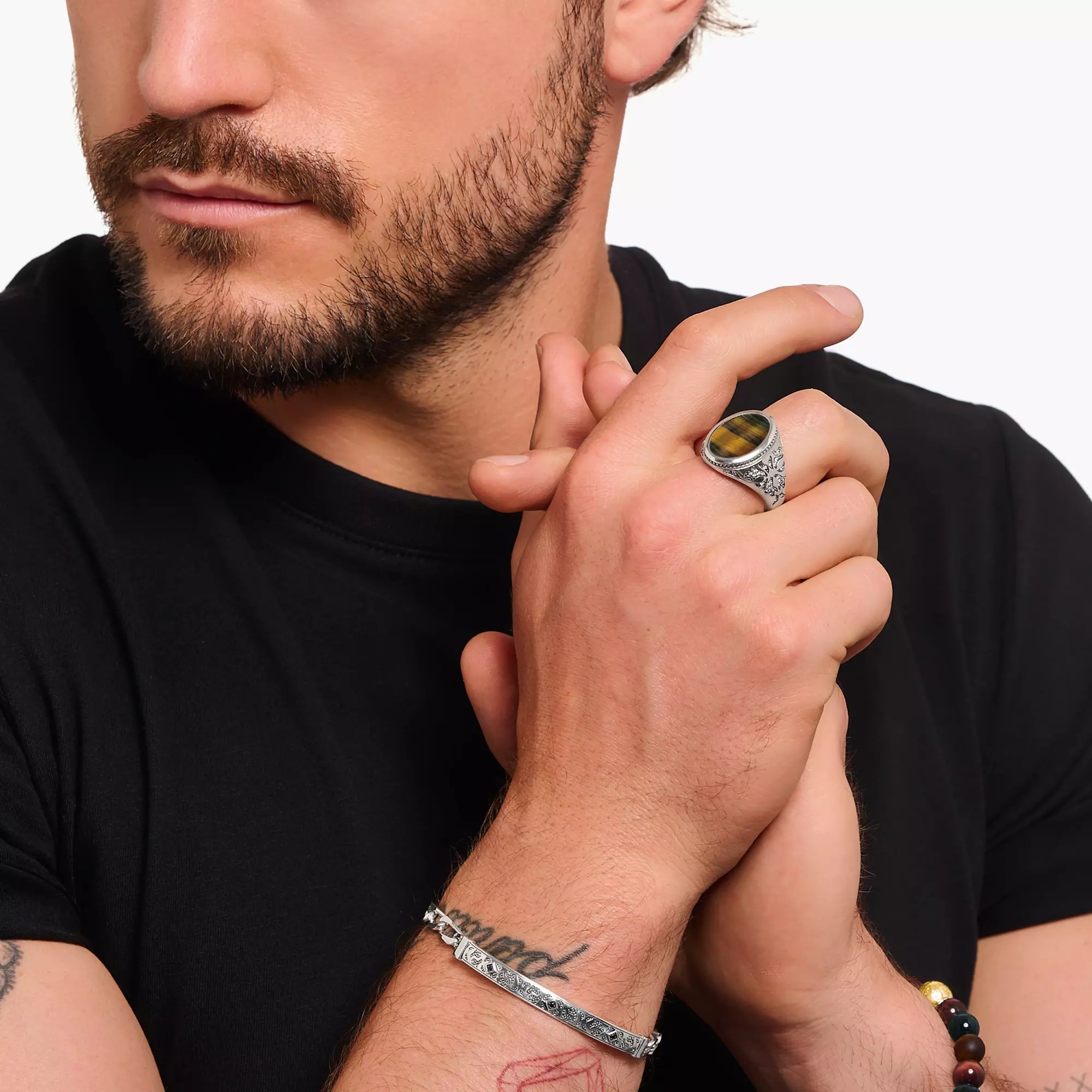 Thomas Sabo Ring - Rebel Wolf Ring mit goldblauem Tigerauge - Silber gesch. & Zirkonia - Blau – Ansicht 3