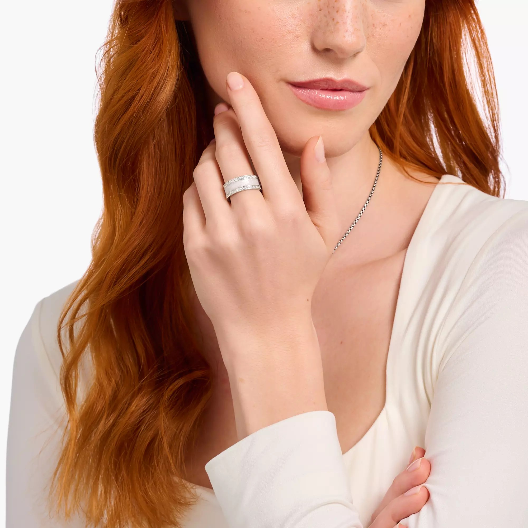 Thomas Sabo Ring - Bandring mit Emaille - Silber & Emaille & Zirkonia - Weiß – Ansicht 2