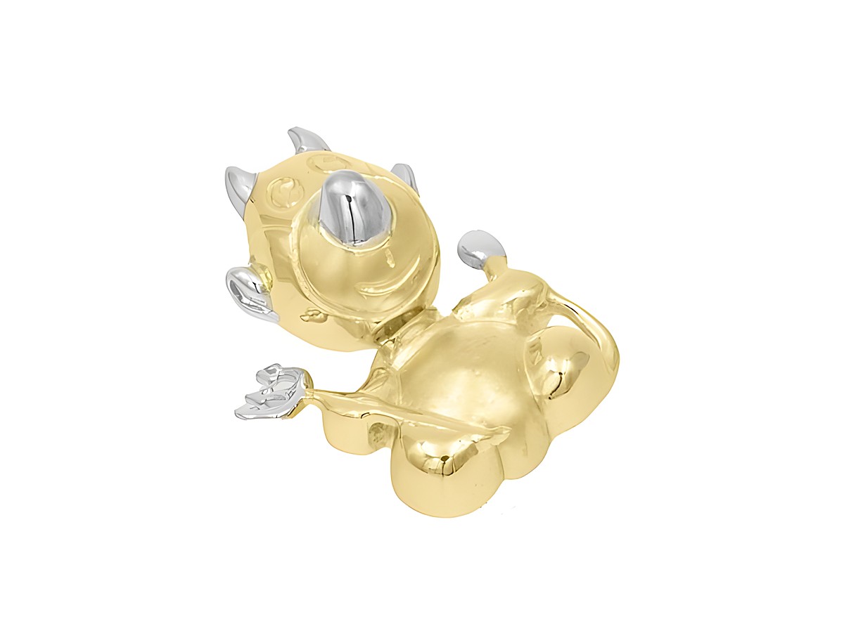 Teufel - Teufelchen Gold Anhänger - bicolor, aus gelb- und weißgold, detailreich gestaltet mit einem fröhlichen Ausdruck und applizierten Hörnern, gefertigt vom Juwelier Harnisch.