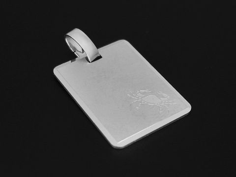 Silber Anhänger mit Gravurplatte in mattierter Oberfläche, symbolisiert das Sternzeichen Krebs, hergestellt von Juwelier Harnisch.