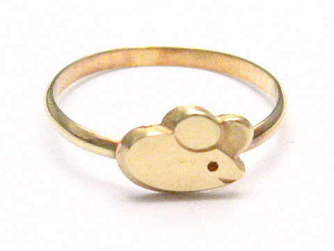 Kinderschmuck Gold 333 Ring mit Maus als Taufgeschenk, gefertigt vom Juwelier Harnisch, zeigt eine süße Maus mit einem kleinen roten Punkt als Auge, perfekt für kleine Kinder.