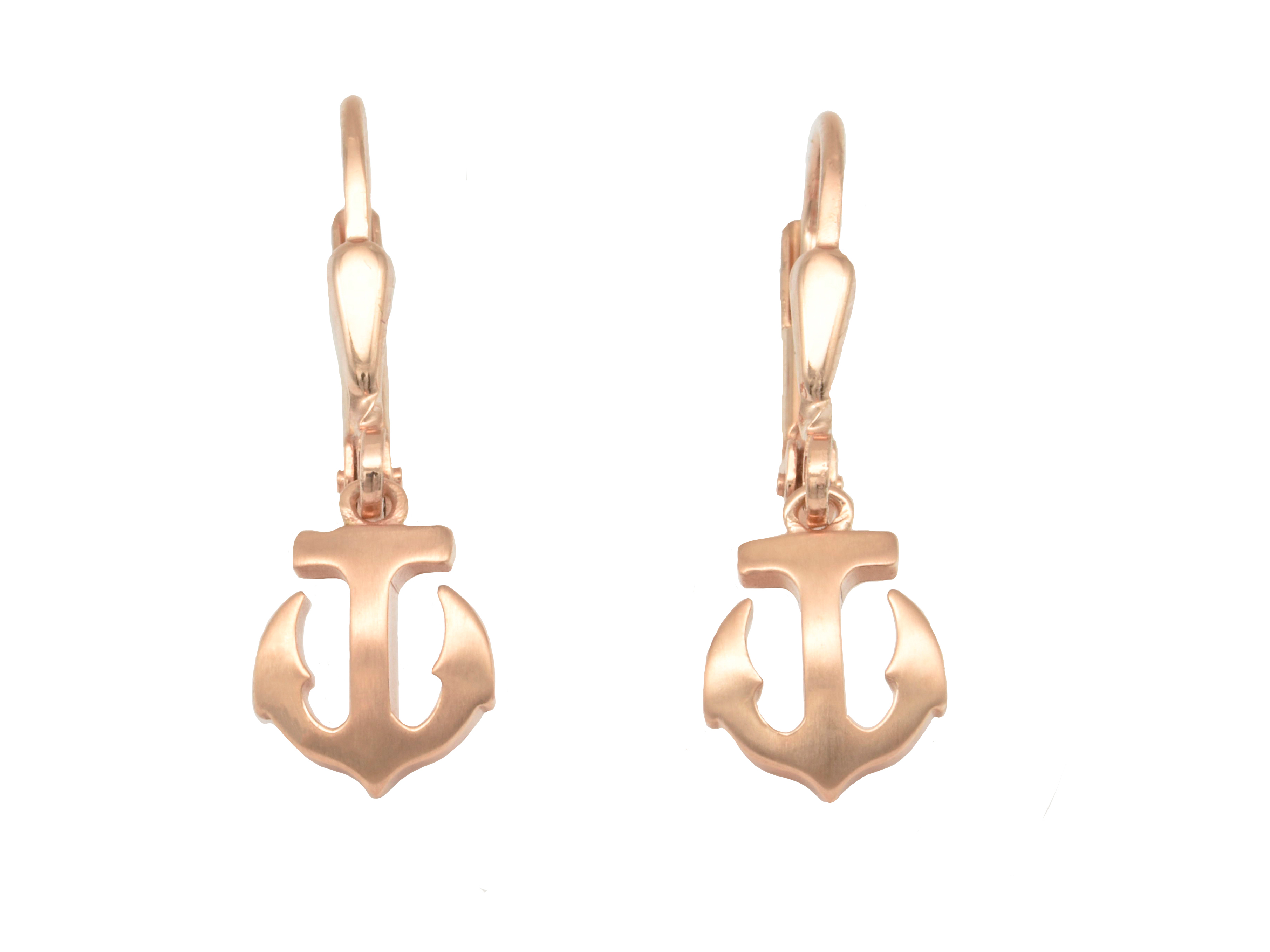 Silber Ohrringe Ohrhänger in Ankerform aus Sterling Silber vergoldet und teilmattiert, Hersteller Juwelier Harnisch, in Roségold auf Silber.