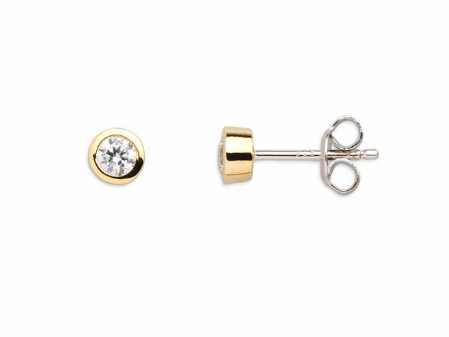 Xenox Sterling Silber Ohrringe XS7122G ZARGE GOLD Gelbgold Verg. mit funkelndem Stein in runder Fassung, eleganter Ohrschmuck für jeden Anlass.
