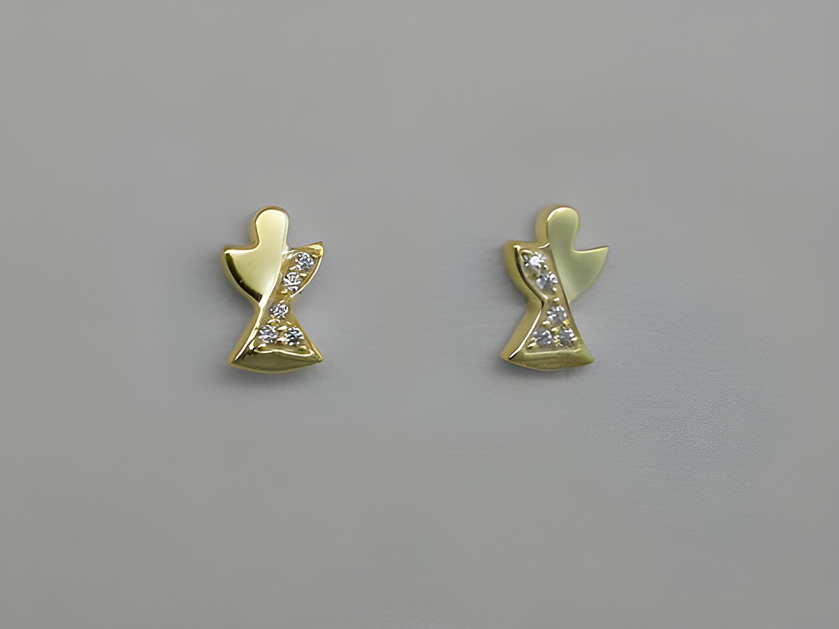 Engel Ohrringe aus 925 Sterling Silber in vergoldet mit Zirkonia. Bezauberndes Design von Juwelier Harnisch. Ideal für jeden Anlass und ein elegantes Accessoire.