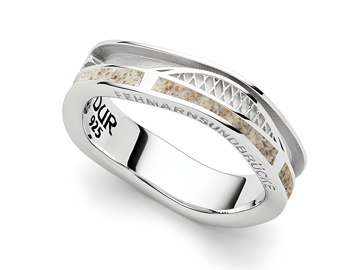 DUR Strandwellen R5835.60 Sterling Silber Ring Fehmarnsundbrücke rhodiniert mit Strandsand in Gr. 60, elegantes Design und feine Verarbeitung, ideal für einen besonderen Anlass.