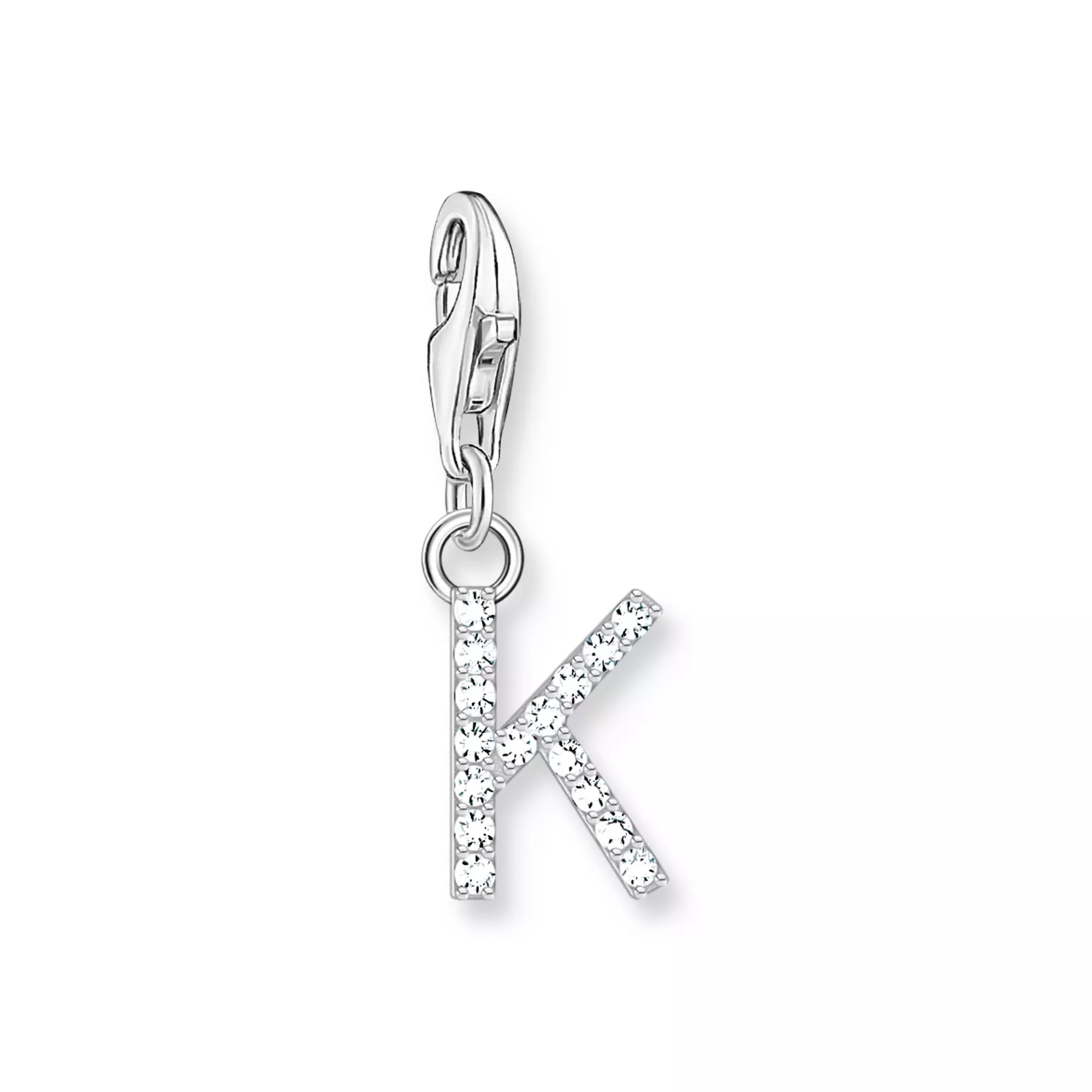 Thomas Sabo Charm-Anhänger - funkelnder Buchstabe K - Silber & Zirkonia - Weiß