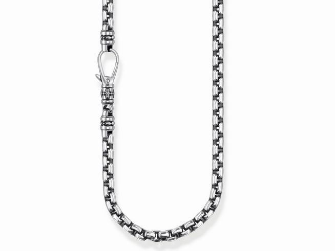Venezianerkette aus geschwärztem Silber von Thomas Sabo, Modell KE2080-637-21-L55, 55 cm lang, ohne Anhänger, mit Karabinerverschluss.