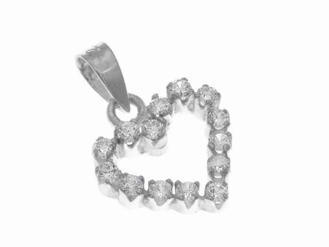 Herzanhänger in Silber mit weißen Zirkonia, filigran gestaltet und glänzend, ideal als Schmuckstück für besondere Anlässe, Hersteller Juwelier Harnisch, Perlen und Steine.