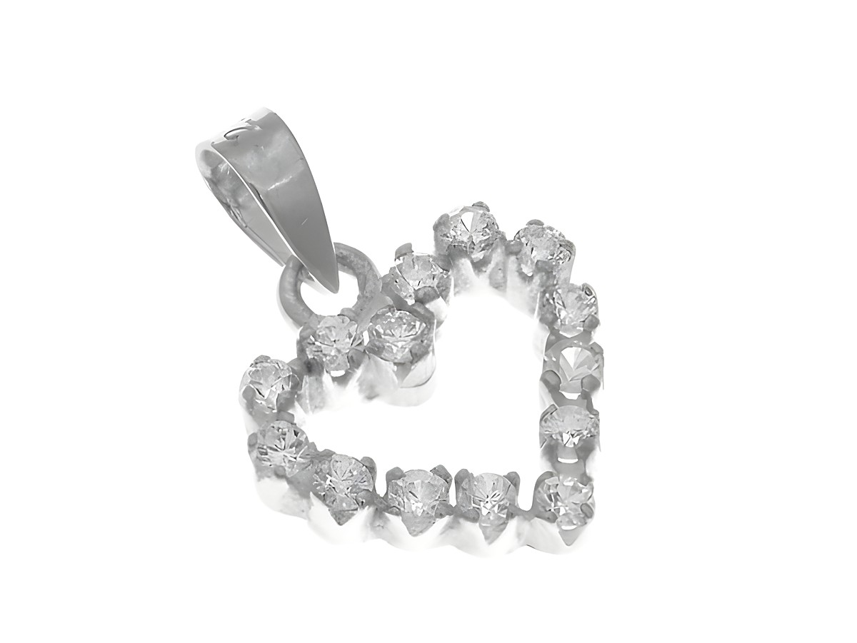 Herzanhänger in Silber mit weißen Zirkonia, filigran gestaltet und glänzend, ideal als Schmuckstück für besondere Anlässe, Hersteller Juwelier Harnisch, Perlen und Steine.