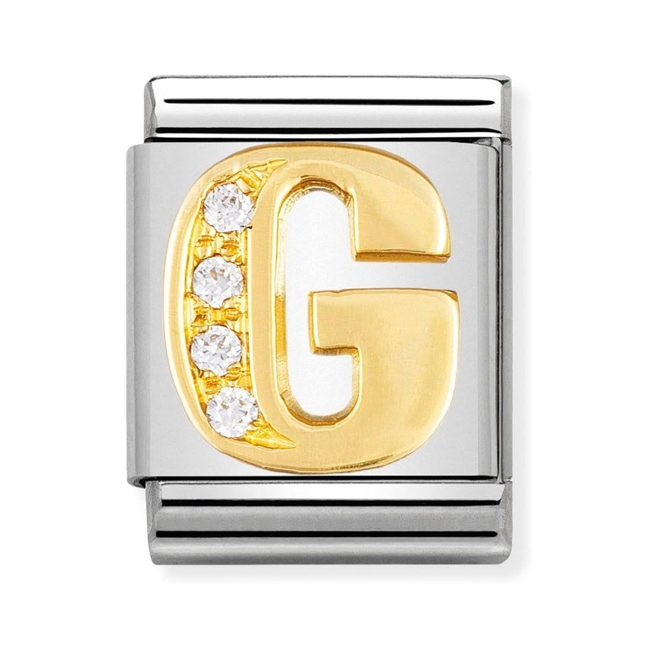 Nomination Composable Big Charm Buchstabe G - Edelstahl, Gold 750 Gelbgold, Zirkonia