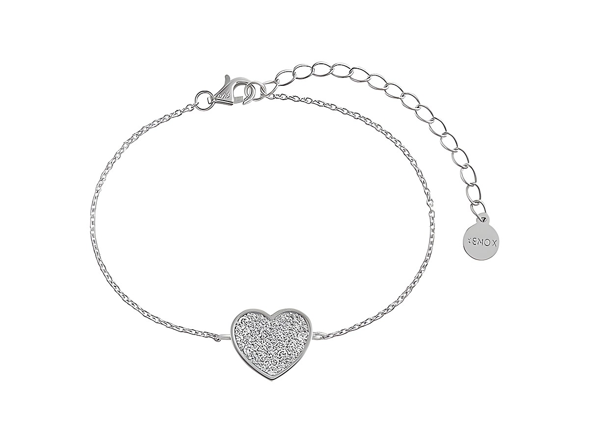 Xenox Sterling Silber Armband XS3605 mit einer Karreekette und einem funkelnden Herz als Mittelpunkt, geeignet für Handgelenke von 15 bis 20 cm, Teil der LOVE STORY Kollektion.