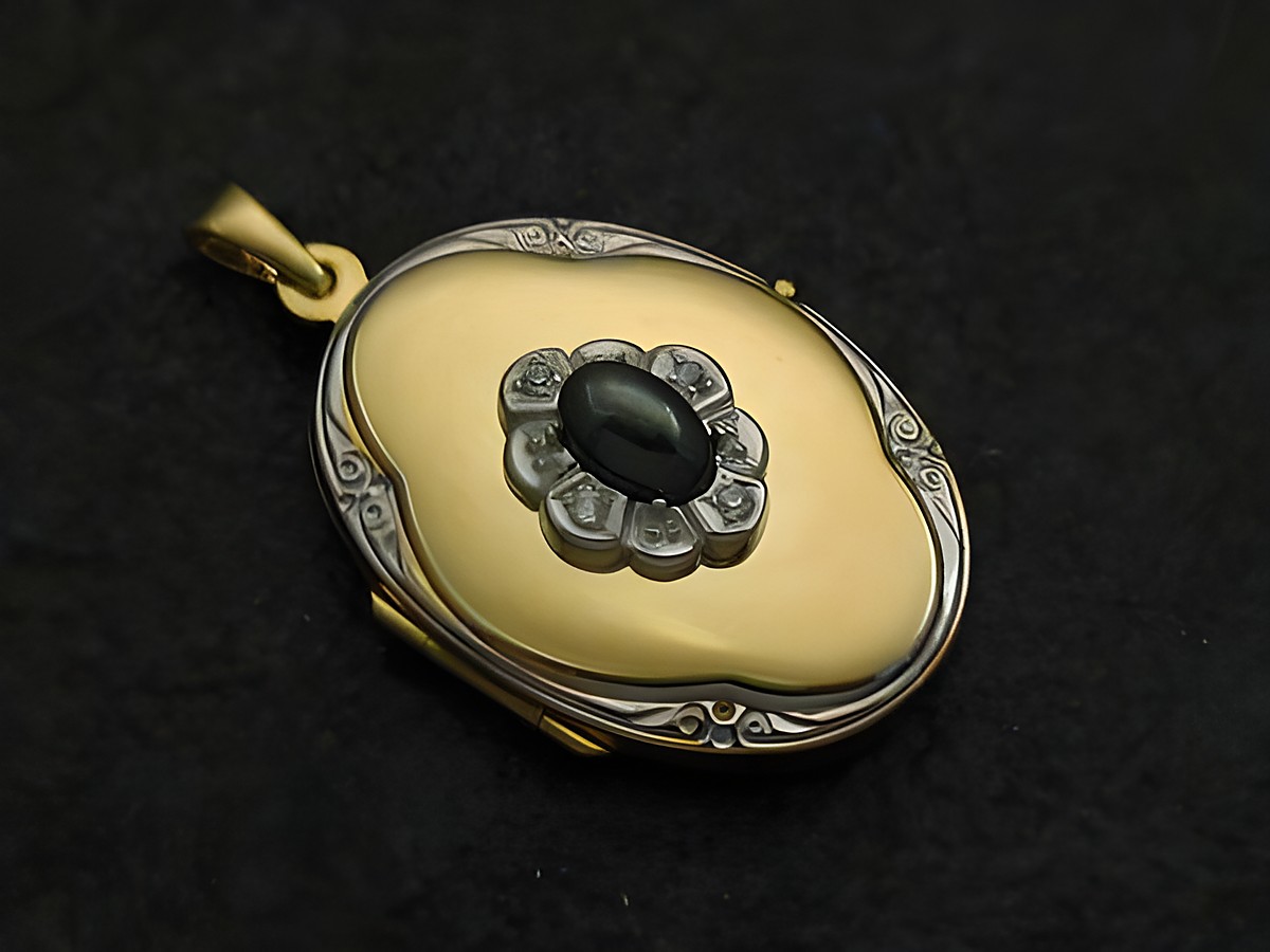 Hämatit grau Medaillon Cabochon Gold 333 bicolor mit feinen Details und eleganter Form, gefertigt von Juwelier Harnisch, Gold 333 für einen stilvollen Akzent.