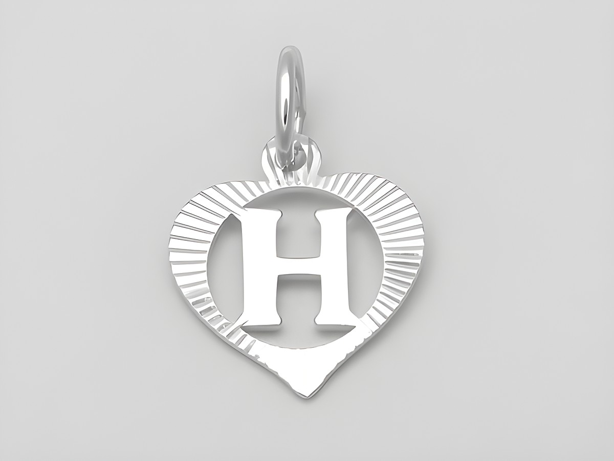 Herzförmiger Silberanhänger mit dem Buchstaben H, diamantiert aus 925 Silber, hergestellt von Juwelier Harnisch, elegant und zeitlos.