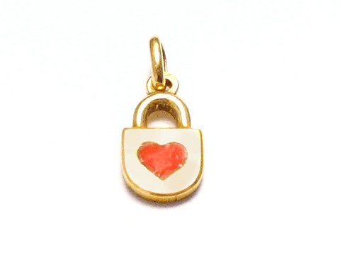 Gold 333 Anhänger in Form eines Vorhängeschlosses mit rotem Herz, ideal für Kinderschmuck, Hersteller Juwelier Harnisch, bunt und ansprechend gestaltet.