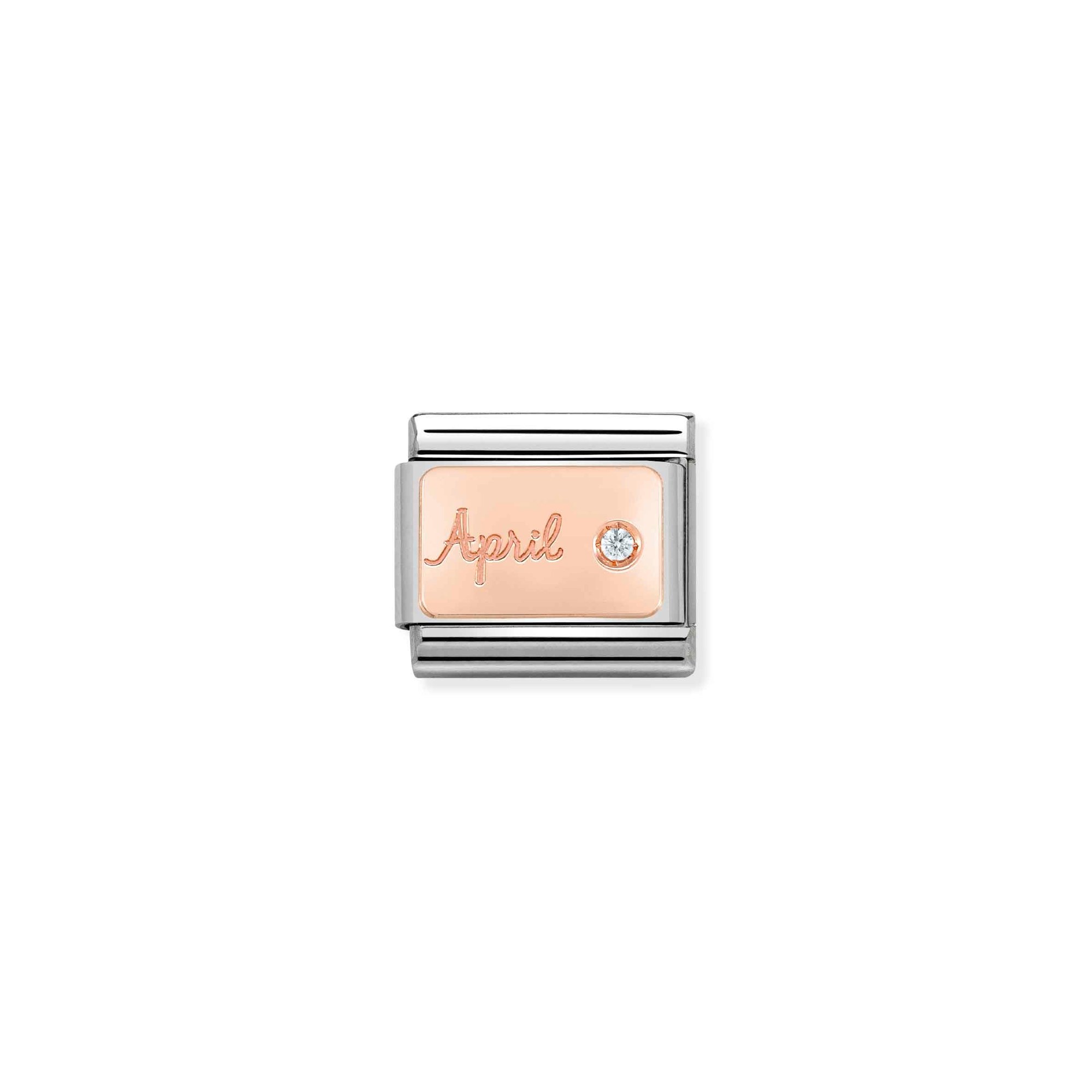 Nomination Composable Classic Charm Monatsstein April - Edelstahl, Gold 375 Roségold, Zirkonia