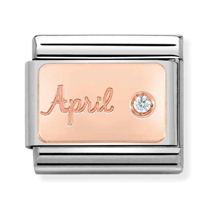 Nomination Composable Classic Charm Monatsstein April - Edelstahl, Gold 375 Roségold, Zirkonia