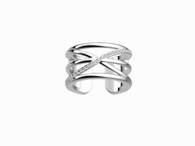 Silberner Ring von Les Georgettes in der Größe 54 mit Zirkonia. Das Design umfasst elegante, miteinander verwobene Linien, die dem Ring eine moderne und stilvolle Ausstrahlung verleihen.