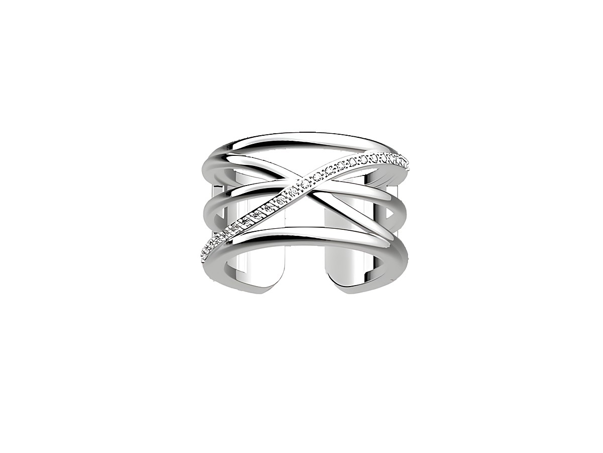 Silberner Ring von Les Georgettes in der Größe 54 mit Zirkonia. Das Design umfasst elegante, miteinander verwobene Linien, die dem Ring eine moderne und stilvolle Ausstrahlung verleihen.