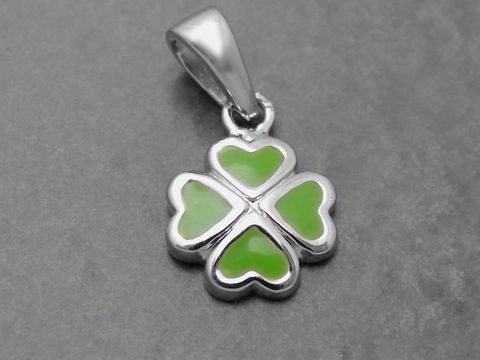 39549-0 Kleeblatt grün lackiert Sterling Silber Anhänger mit hellgrünem Lack, Hersteller Juwelier Harnisch, für Kinder.