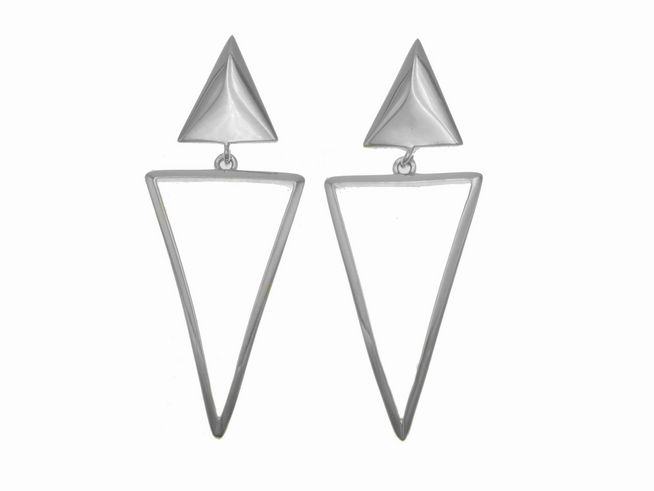 Ohrhänger Sterling Silber in Dreiecksform, poliert und rhodiniert, ohne Stein, Hersteller Juwelier Harnisch, modernes und elegantes Design.