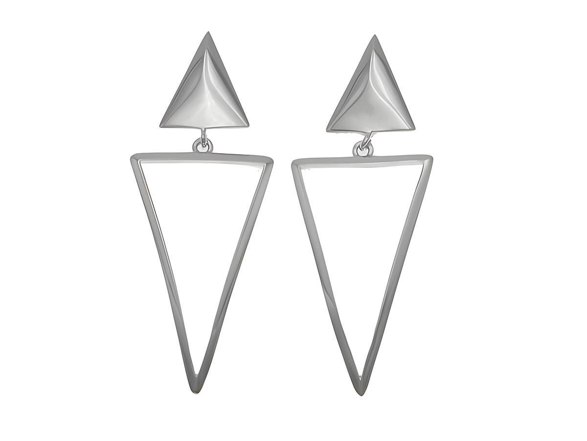 Ohrhänger Sterling Silber in Dreiecksform, poliert und rhodiniert, ohne Stein, Hersteller Juwelier Harnisch, modernes und elegantes Design.