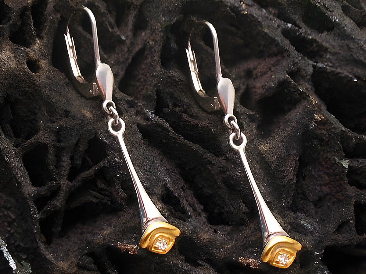 Ohrringe zeitlos Gold 585 Ohrhänger bicolor von Juwelier Harnisch, elegante Form ohne Stein, ideal für jeden Anlass, stilvoll und dezent.