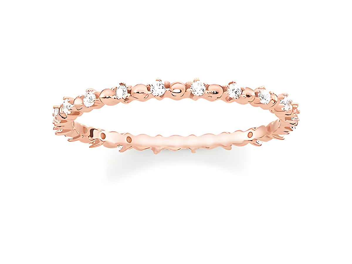 Ring aus rosévergoldetem Silber von Thomas Sabo, Modell TR2153-416-14-60, großzügig besetzt mit funkelnden Zirkonia-Steinen, Größe 60.