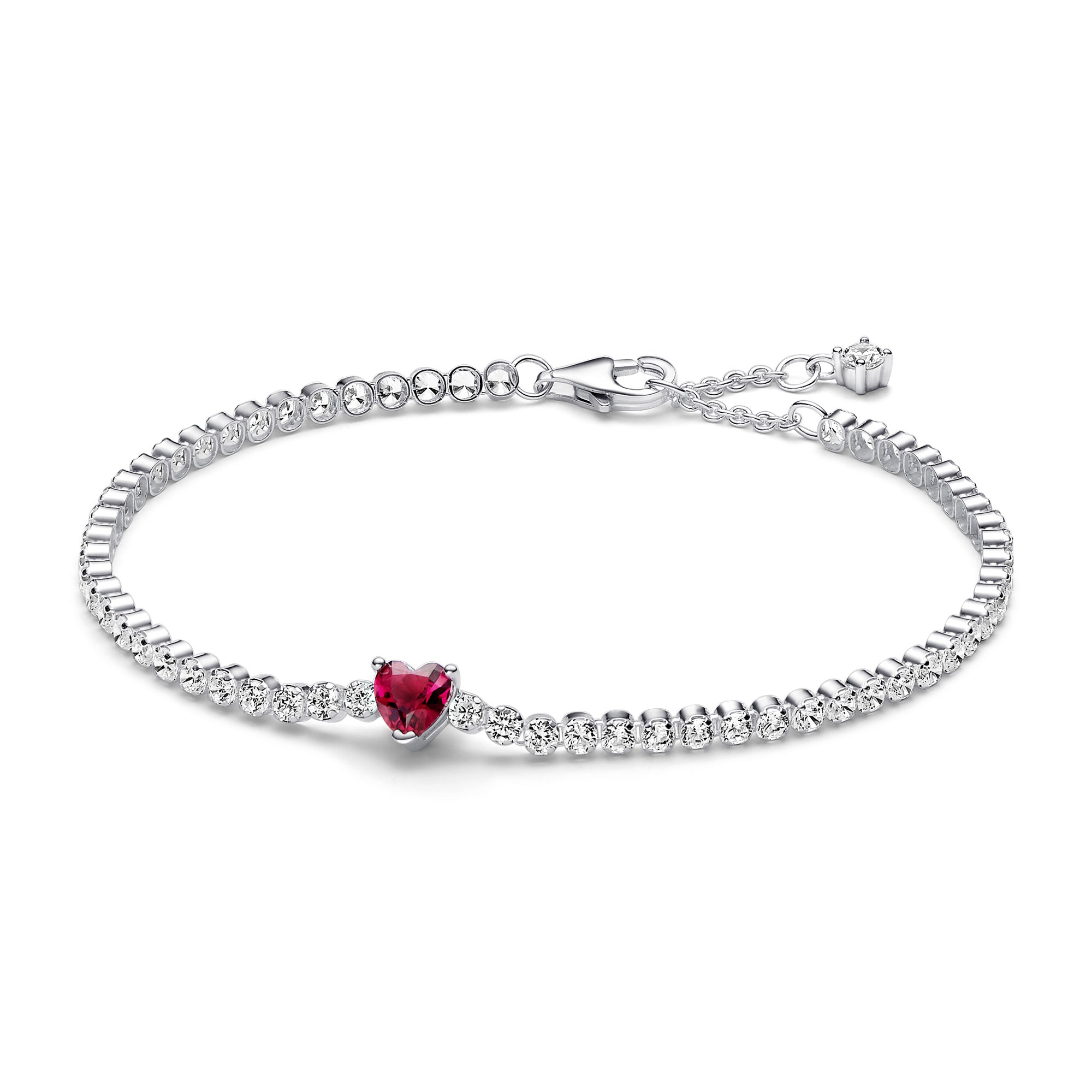 Pandora Rotes Funkelndes Herz Tennisarmband - Sterling Silber - Steinmix Rot