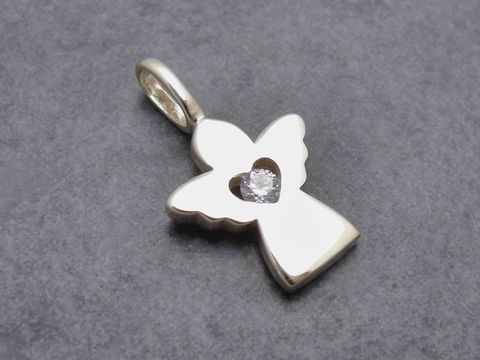 Gold Anhänger Engel mit Herz Zirkonia weiss charmant Hersteller Juwelier Harnisch Gold Anhänger.