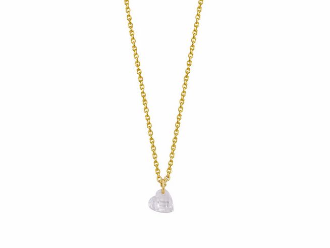 Xenox Sterling Silber Kette XS3606G mit einer Länge von 40-45 cm in Gelbgold Verg. Karreekette, verziert mit einem transparenten Herzanhänger aus hochwertigem Material.