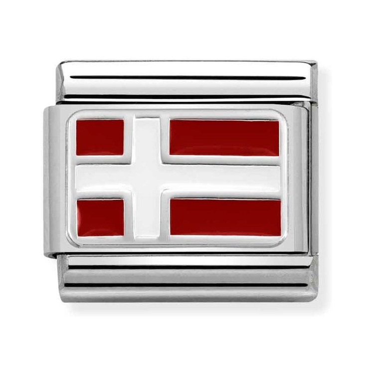 Nomination Composable Classic Charm Flagge Dänemark - Edelstahl, Silber 925, Emaille