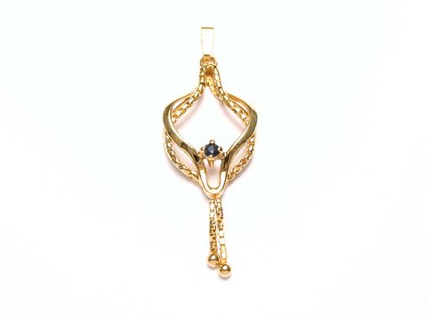Gelbgold ECHTER BLAUER Saphir Gold Anhänger 333 von Juwelier Harnisch, elegant gestaltet mit filigranen Details und einem leuchtenden blauen Saphir in der Mitte.