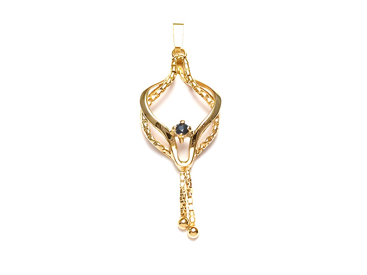 Gelbgold ECHTER BLAUER Saphir Gold Anhänger 333 von Juwelier Harnisch, elegant gestaltet mit filigranen Details und einem leuchtenden blauen Saphir in der Mitte.