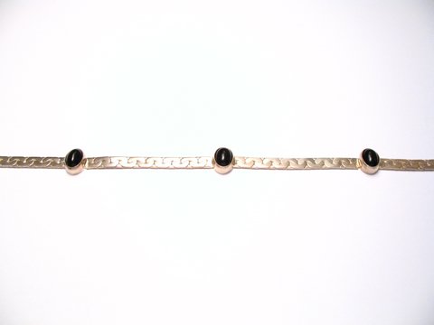 Silber Armband 20 cm mit 3 echten Onyx Steinen, Hersteller Juwelier Harnisch, alt, elegant gestaltet, klassischer Schmuck für besondere Anlässe.