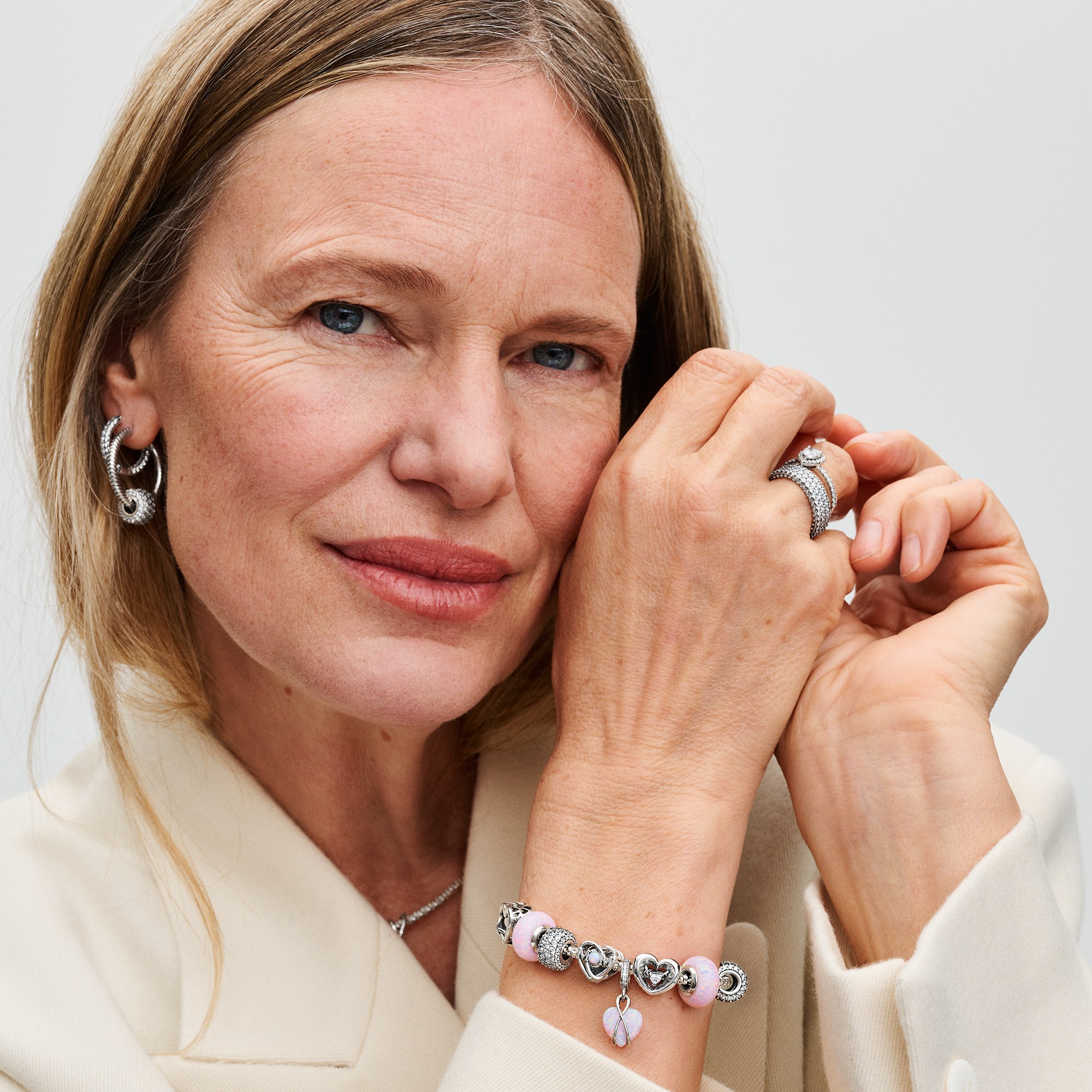 Pandora Mum Schillernder Herz Charm-Anhänger - Silber - Steinmix Pink – Ansicht 4