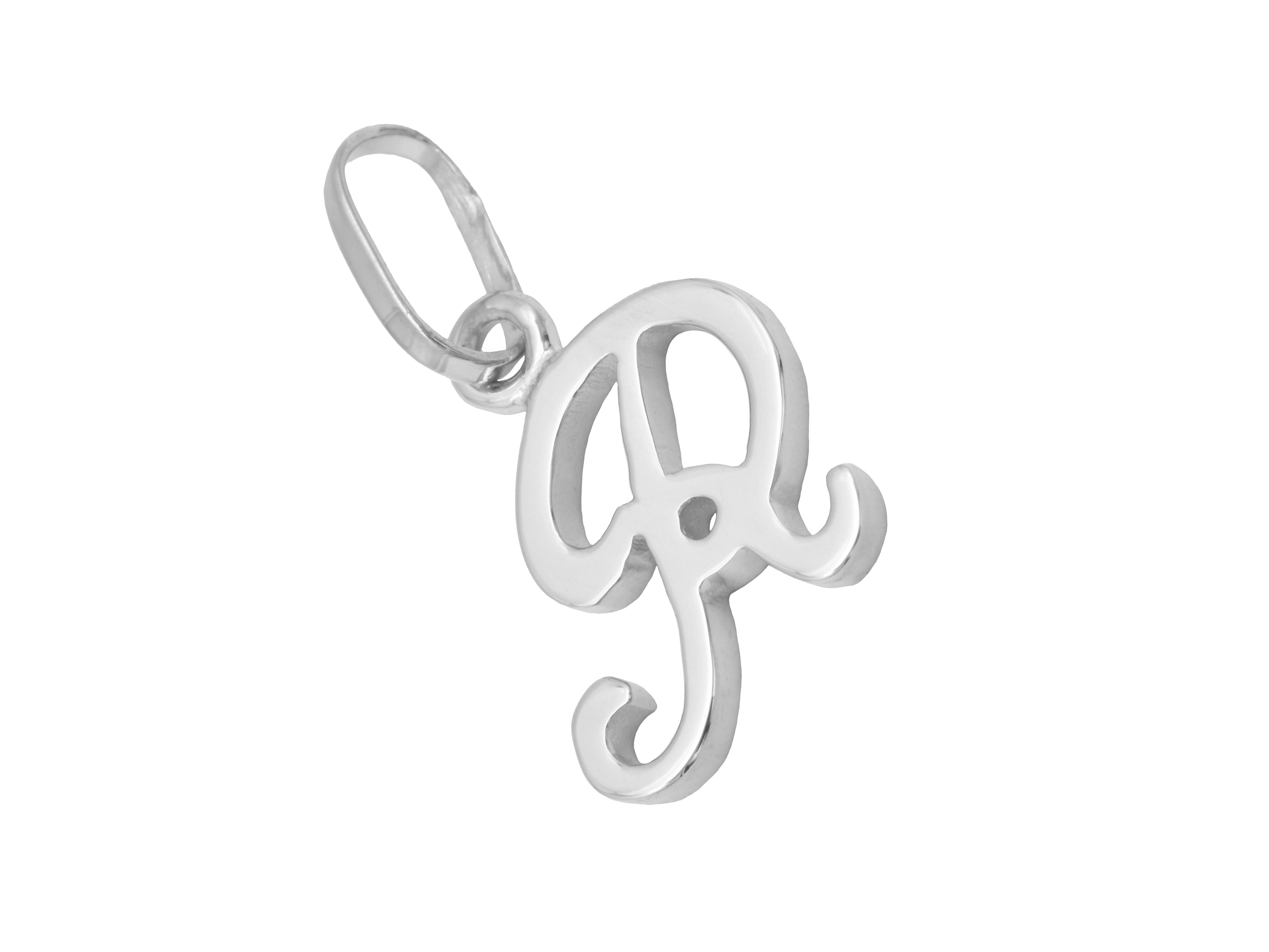 Buchstaben Anhänger R aus sterling Silber rhodiniert und poliert, designed vom Juwelier Harnisch, elegantes und modernes Design für persönlichen Schmuck.