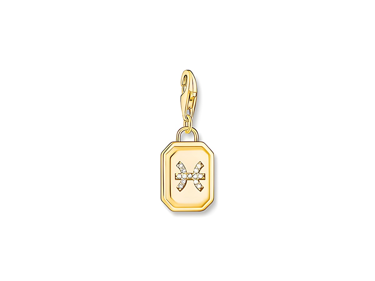 Charm-Anhänger von Thomas Sabo in Silber mit Vergoldung und Zirkonia, gestaltet als Sternzeichen Fische, zeigt ein elegantes Design mit ansprechender Detailarbeit.