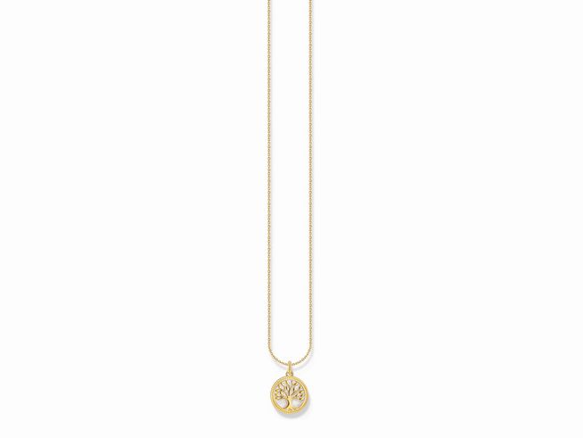 Silberne Kette mit Lebensbaum-Anhänger in vergoldeter Ausführung, 38 bis 45 cm lang, elegantes Design von Thomas Sabo Essentials KE2220-427-39-L45V.