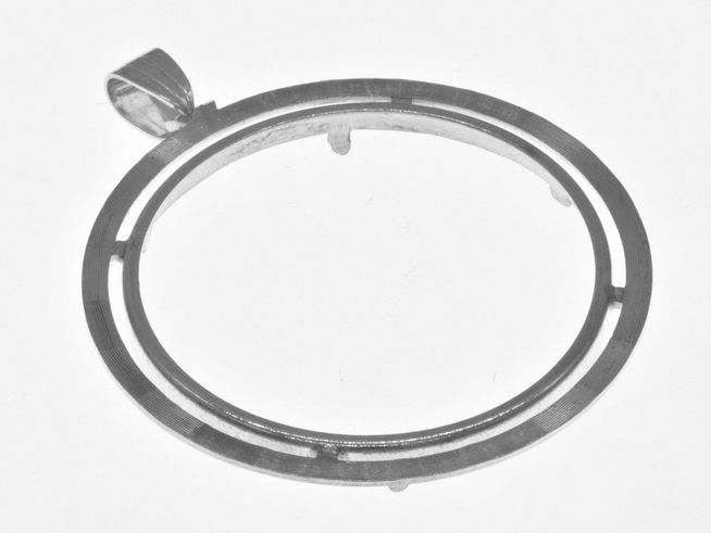 Münzfassung Anhänger mit Diamantschliff aus 925 Sterling Silber für Münzen bis 38 mm Durchmesser, hergestellt von Juwelier Harnisch, geeignet für bis zu 4,0 cm große Münzen.