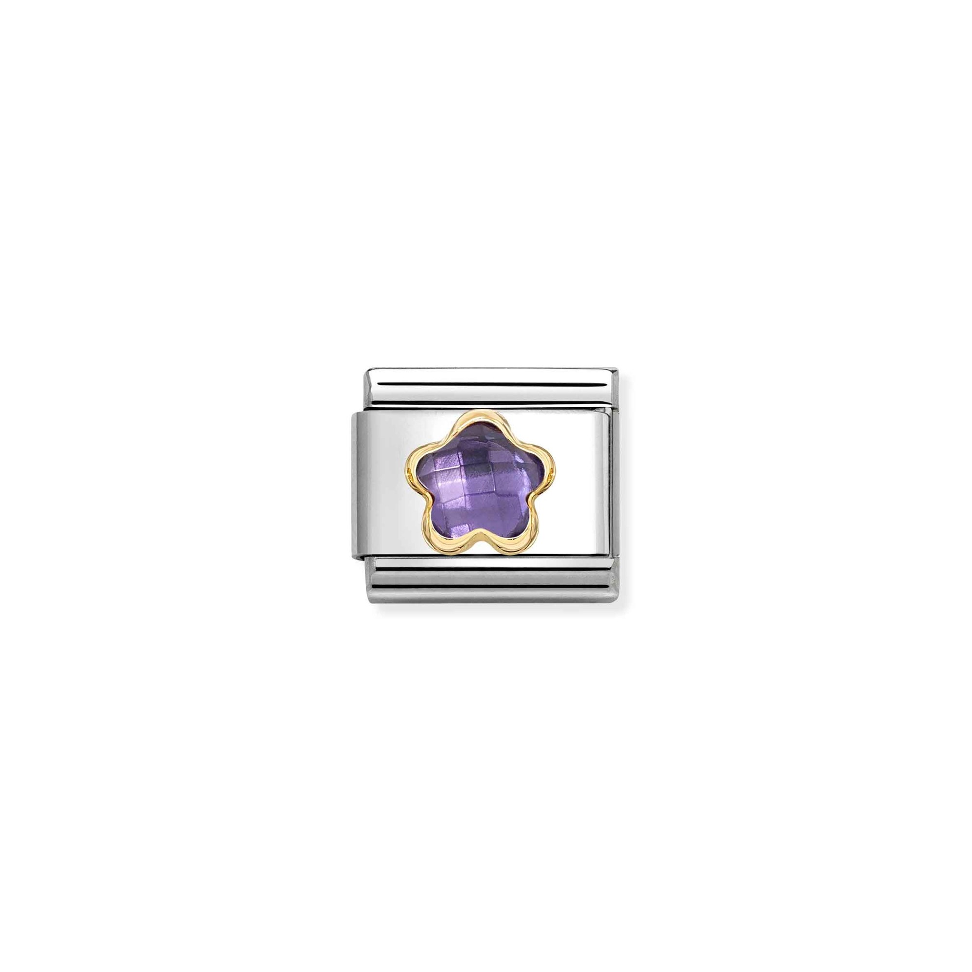 Nomination Composable Classic Charm Blüte violett - Edelstahl, Gold 750 Gelbgold, Zirkonia – Ansicht 2