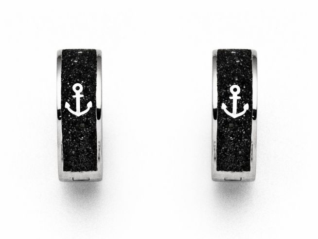 DUR Ohrring Hoffnung - O5089 aus Sterling Silber mit schwarzem Stein und Ankerdesign, elegant und modern, ideal für stilbewusste Träger.
